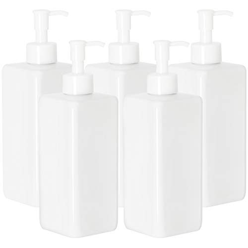 Youngever 5er-Set 500ML Pumpflaschen für Shampoo, Mehrweg Kunststoff Pumpspender Seifenspender Dispenser Lotionspender Leerflasche für Flüssige Shampoo Lotionen Küche Bad (weiß) von Youngever