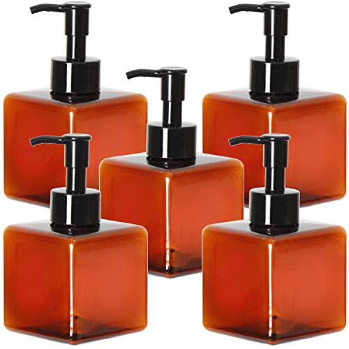 Youngever 5er Set Pumpflaschen aus Kunststoff 250ML, Quadratische Nachfüllbare Pumpflaschen aus Kunststoff (Amber) von Youngever