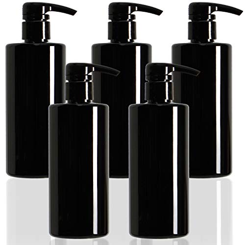 Youngever 5er-Set 500ML Pumpflaschen für Shampoo, Mehrweg Kunststoff Pumpspender Seifenspender Dispenser Lotionspender Leerflasche für Flüssige Shampoo Lotionen Küche Bad (Schwarz) von Youngever