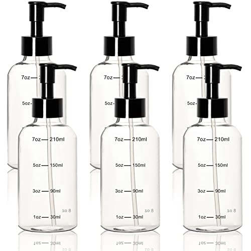 Youngever 6er Pack Kunststoff Pumpflaschen, Durchsichtige, Nachfüllbare Kunststoff-Pumpflaschen mit Mess- und Reiseverschluss (250ML) von Youngever