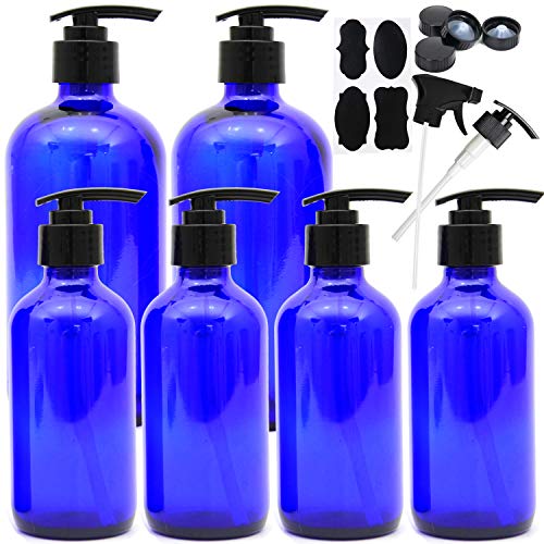 Youngever 6er Pack Leere Seifenspender aus Glas, 2er Pack 500ML, 4er Pack 250ML, Blaue Pumpflaschen, Soap Dispenser, Refillable Containers (Blue) von Youngever