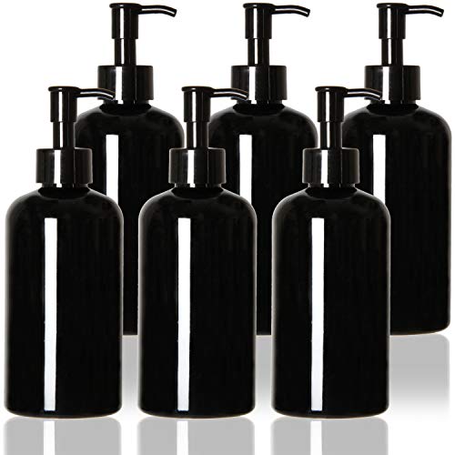 Youngever 6er-Set 350ML Pumpflaschen für Shampoo, Mehrweg Kunststoff Pumpspender Seifenspender Dispenser Lotionspender,Schwarz, Refillable Plastic Pump Bottles with Travel Lock von Youngever