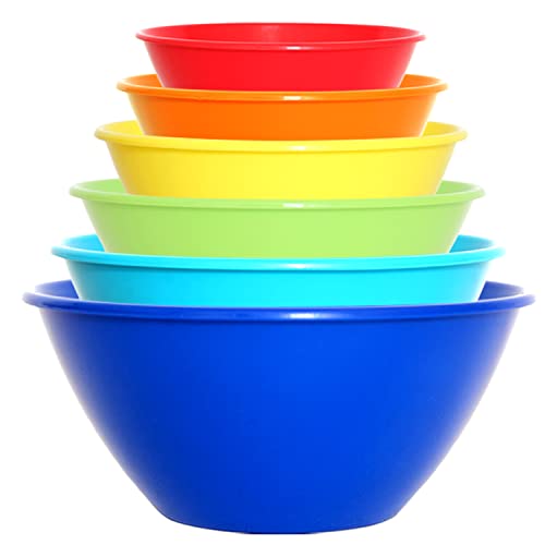 Youngever 6er Set Servierschale, Salatschüssel, Rührschüssel, Große Plastikschüssel - 3.5L, 2.5L, 1.5L, 1L, 650ML, 350ML (Rainbow) von Youngever