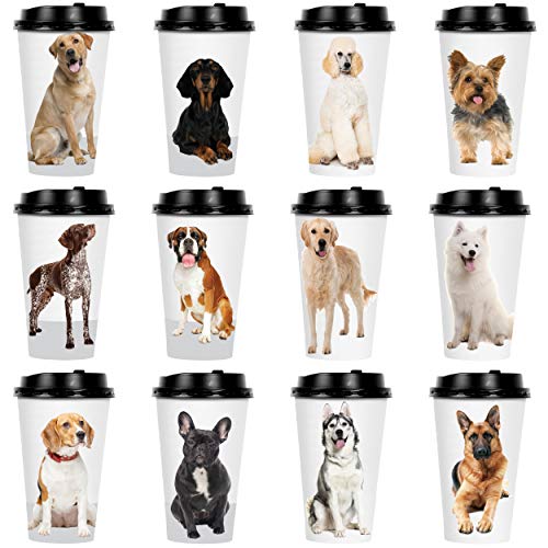 Youngever 72 Sets 500ML Einweg Pappbecher mit Deckel, Pappbecher to Go, Einwegbecher, strapazierfähige Kaffeebecher to Go Servieren von Kaffee, Hund Welpen Thema Design von Youngever