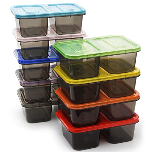 Youngever 9er Pack Meal Prep Boxen, Große Bento Lunchboxen, Wiederverwendbarmeal Prep Boxen, 2 Fächer Lunch Box (2 Fächer 600ML) von Youngever
