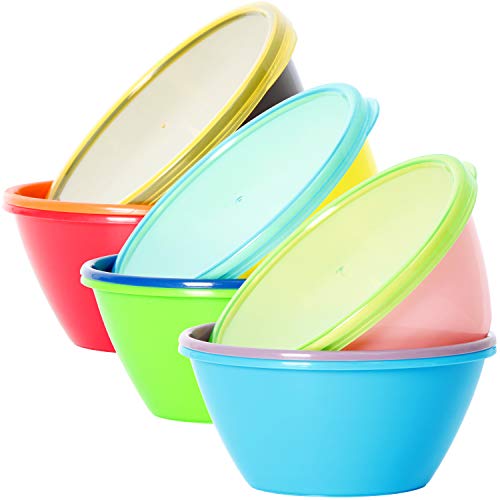 Youngever 9er Pack 350ML Plastikschüsseln, Mehrweg Kinder Müslischale mit Deckel, Snackschale Salatschale Suppenschale für Salat, Obst, Snacks (Rainbow) 9 Farben von Youngever