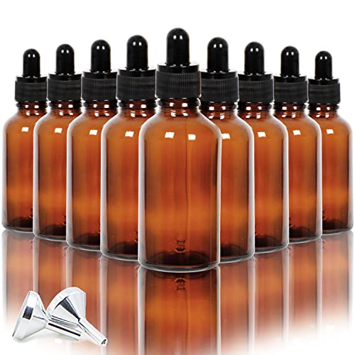 Youngever 16er Pack 50ML Tropfflaschen aus Glas für ätherische Öle, Pipettenflasche, Apothekerflaschen, 2 Mini-Trichter aus Edelstahl (Amber) von Youngever