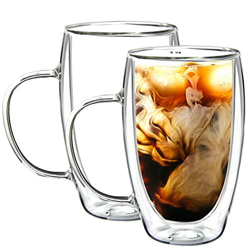 Youngever 2er Set 500ML Kaffee Gläser, Kaffeetassen aus Glas, Doppelwandige Kaffeetassen, Double glass Kaffeetassen von Youngever