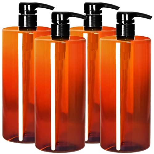 Youngever Pumpflaschen für Shampoo, 1 Liter, bernsteinfarbene Shampoo-Pumpflaschen, Kunststoffzylinder mit auslaufsicheren Pumpen, 4 Stück von Youngever