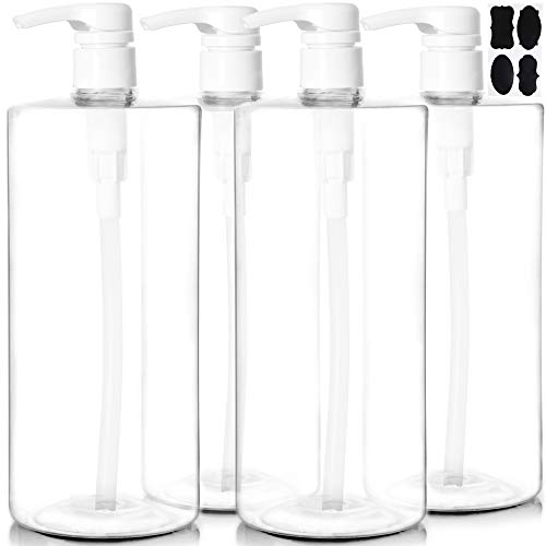 Youngever 4er-Set 1L Pumpflaschen für Shampoo, Mehrweg Kunststoff Pumpspender Seifenspender Dispenser Lotionspender Leerflasche für Flüssige Shampoo Lotionen Küche Bad(weiße Pumpe) von Youngever