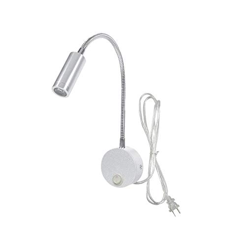 Youngine 3W Stecker verdrahtet Flexible Schwanenhals Wand Sconce Leselampe Kunst Werke Show Accent Licht Wandhalterung Spot Lampe Fixture mit Ein/Aus Schalter (Silber Cool White) von Youngine