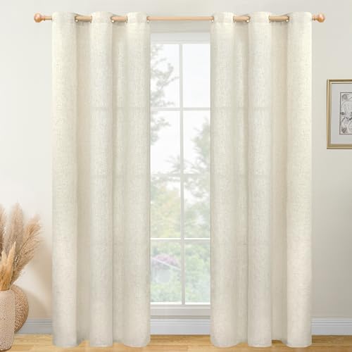 YoungsTex Natürliche Leinen-Vorhänge, 213 cm Länge, Lichtfilterung für Wohnzimmer, Ösen, lange Leinen-Fenstervorhänge für Esszimmer, Bauernhaus, 2 Paneele, 106 x 213 cm, Beige von YoungsTex