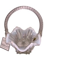 Vintage Fenton Clear Opalescent Vulcan Basket Mit Klarem Seil Muster Griff von YoungsThingsandStuff