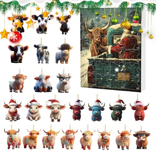 Youngwier 24 Tage Highland Cow Weihnachts Adventskalender,Advent Countdown Kalender 2D Acryl Niedlich Highland Cow Ornamente Set - Ornamente für Fenster Auto Rückspiegel Wand Tür Weihnachtsbaum Youngwier 24 Tage Highland Cow Weihnachts Adventskalender,Advent Countdown Kalender 2D Acryl Niedlich Highland Cow Ornamente Set - Ornamente für Fenster Auto Rückspiegel Wand Tür Weihnachtsbaum von Youngwier