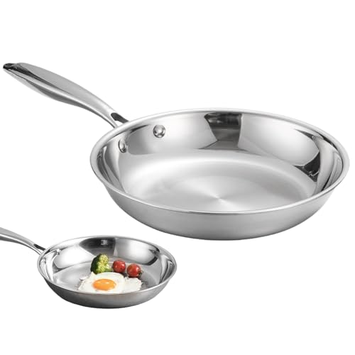 Youngwier Edelstahl Pfannen, 20/22/24/28cm Pfanne Unbeschichtet, Edelstahlpfanne Unbeschichtet, Tiefe Bratpfanne, Steakpfanne Bratpfanne Ofenfest Kochpfanne Induktionspfanne Für Alle Herdarten von Youngwier