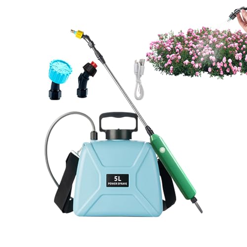 Youngwier Elektrischer Wassersprüher - 5L Gartensprühgerät,3 Sprühdüsen Bewässerungsgerät Mit Schultergurt Teleskopstange Für Rasen Pflanzen Pool Auto Reinigung Boden Gartenpflege von Youngwier