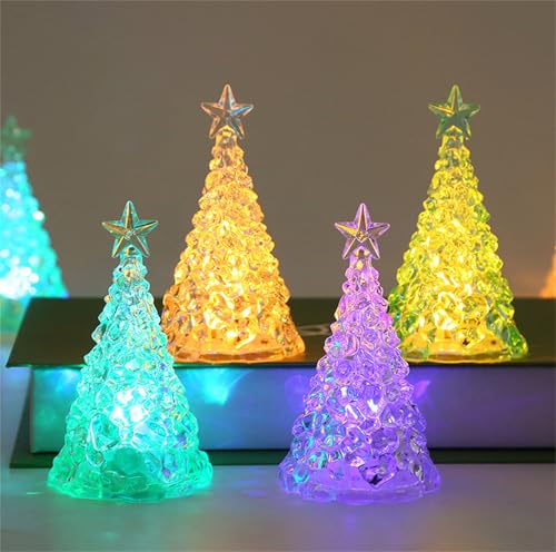 4 Stück Kristall Weihnachtsbaum mit LED Beleuchtung Weihnachtsdeko Led Mini Weihnachtsbaum Elektrische Teelichter Kleiner Weihnachtsbaum Christmas Tree Kristall Lampe Tischdekoration (B-Klein) von Youning