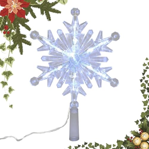 Christbaumspitze Schneeflocken Deko LED Weihnachtsbaumspitze Stern Glitzer Weihnachtsbaum Spitze Baumspitze Weihnachten Beleuchtet Weihnachtsbaumspitzen Tannenbaum Spitze Weihnachtsdeko (Weiß) von Youning