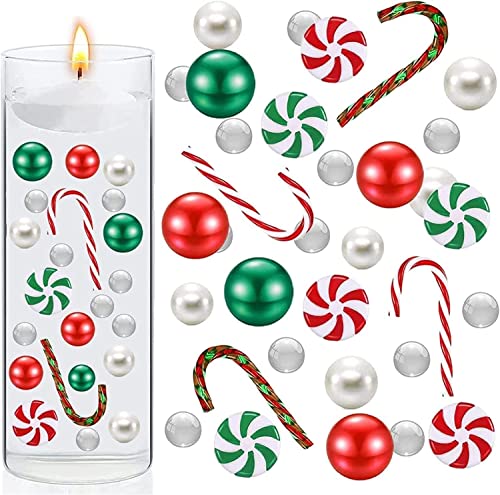 Christmas Vase Filler Weihnachtsperle für Vasenfüller Floating Pearls Candy Cane Water Gel Beads für Vases Weihnachtsdeko Tischdekoration Durchsichtig Weihnachten Wasserperlen für Vasen Füller von Youning