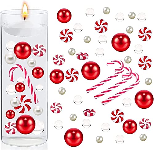 Christmas Vase Filler Weihnachtsperle für Vasenfüller Floating Pearls Candy Cane Water Gel Beads für Vases Weihnachtsdeko Tischdekoration Durchsichtig Weihnachten Wasserperlen für Vasen Füller von Youning