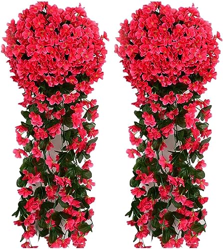 Künstlich Hängende Blumen Kunstblumen Violette Blumen Wand Glyzinien Künstliche Hängepflanzen Bunte Hängende Plastikblumen für Büro Zuhause Party Hochzeit Haus Dekoration (2PCS Hot Pink) von Youning