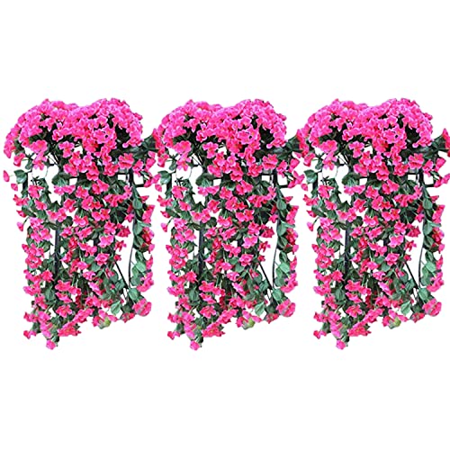 Künstlich Hängende Blumen Kunstblumen Violette Blumen Wand Glyzinien Künstliche Hängepflanzen Bunte Hängende Plastikblumen für Büro Zuhause Party Hochzeit Haus Dekoration (3PCS Hot Pink) von Youning