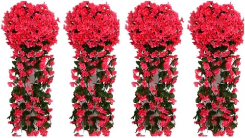 Künstlich Hängende Blumen Kunstblumen Violette Blumen Wand Glyzinien Künstliche Hängepflanzen Bunte Hängende Plastikblumen für Büro Zuhause Party Hochzeit Haus Dekoration (4PCS Hot Pink) von Youning