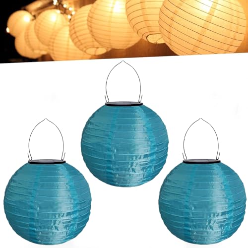 Lampions Außen Wetterfest Bunt Solar LED Laterne Warmweiß Solarlampions für Außen Hängend Lampions Solar Outdoor für Garten Hof Terrasse Hochzeit Fest Deko Hängende Gartenlaterne (30cm 3PCS/Blau) von Youning