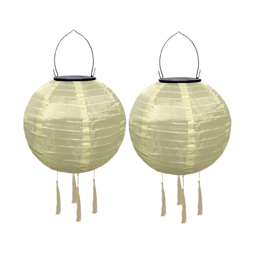 Lampions Außen Wetterfest Solar, LED Solarlaterne Außenlaternen Wasserdicht Solar Lampion mit Quaste Solarlampen Hängende Gartenlaterne Papierlampen Outdoor Ballform Papierlaterne, 20cm (2pcs-Beige) von Youning