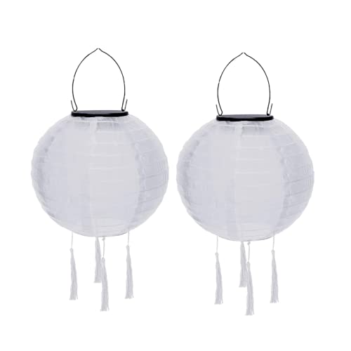 Lampions Außen Wetterfest Solar, LED Solarlaterne Außenlaternen Wasserdicht Solar Lampion mit Quaste Solarlampen Hängende Gartenlaterne Papierlampen Outdoor Ballform Papierlaterne, 20cm (2pcs-Weiß) von Youning