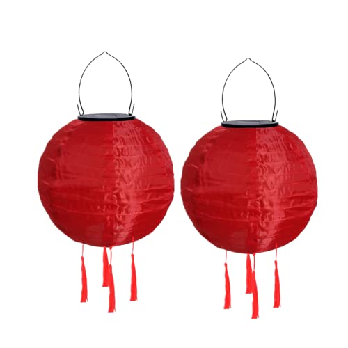 Lampions Außen Wetterfest Solar, LED Solarlaterne Außenlaternen Wasserdicht Solar Lampion mit Quaste Solarlampen Hängende Gartenlaterne Papierlampen Outdoor Ballform Papierlaterne, 20cm (2pcs-Rot) von Youning