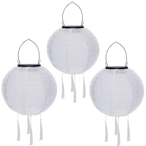 Lampions Außen Wetterfest Solar, LED Solarlaterne Außenlaternen Wasserdicht Solar Lampion mit Quaste Solarlampen Hängende Gartenlaterne Papierlampen Outdoor Ballform Papierlaterne, 20cm (3pcs-Weiß) von Youning