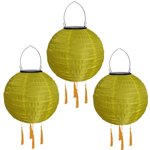 Lampions Außen Wetterfest Solar, LED Solarlaterne Außenlaternen Wasserdicht Solar Lampion mit Quaste Solarlampen Hängende Gartenlaterne Papierlampen Outdoor Ballform Papierlaterne, 20cm (3pcs-Gelb) von Youning