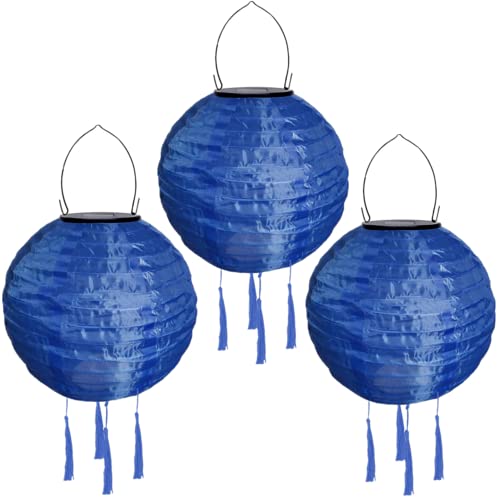 Lampions Außen Wetterfest Solar, LED Solarlaterne Außenlaternen Wasserdicht Solar Lampion mit Quaste Solarlampen Hängende Gartenlaterne Papierlampen Outdoor Ballform Papierlaterne, 20cm (3pcs-Dblau) von Youning