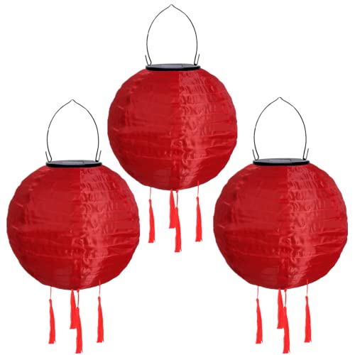 Lampions Außen Wetterfest Solar, LED Solarlaterne Außenlaternen Wasserdicht Solar Lampion mit Quaste Solarlampen Hängende Gartenlaterne Papierlampen Outdoor Ballform Papierlaterne, 20cm (3pcs-Rot) von Youning