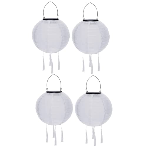 Lampions Außen Wetterfest Solar, LED Solarlaterne Außenlaternen Wasserdicht Solar Lampion mit Quaste Solarlampen Hängende Gartenlaterne Papierlampen Outdoor Ballform Papierlaterne, 20cm (4pcs-Weiß) von Youning