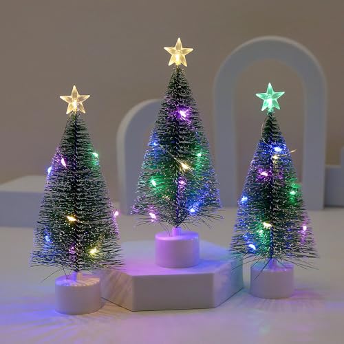 Mini Künstlicher Weihnachtsbaum mit LED Lichterketten Weihnachtsdeko Tisch Tannenbaum Klein Miniatur Christmas Tree mit Beleuchtung Tabletop Christbaum Weihnachtsbäume Weihnachten Tischdeko (3 Stück) von Youning