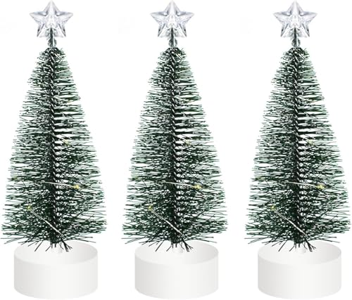 Mini Künstlicher Weihnachtsbaum mit LED Lichterketten Weihnachtsdeko Tisch Tannenbaum Klein Miniatur Christmas Tree mit Beleuchtung Tabletop Christbaum Weihnachtsbäume Weihnachten Tischdeko (Warm/3PC) von Youning