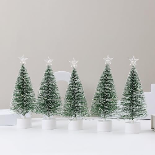Mini Künstlicher Weihnachtsbaum mit LED Lichterketten Weihnachtsdeko Tisch Tannenbaum Klein Miniatur Christmas Tree mit Beleuchtung Tabletop Christbaum Weihnachtsbäume Weihnachten Tischdeko (Warm/5PC) von Youning