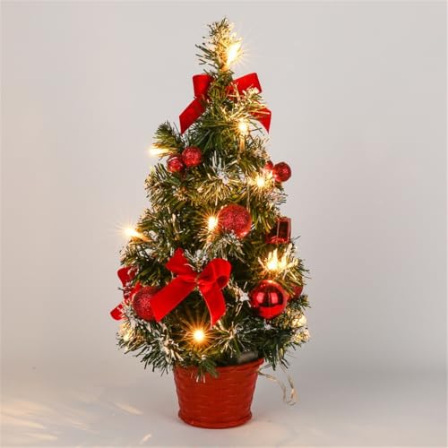 Mini Weihnachtsbaum Tannenbaum Deko mit Beleuchtung Weihnachtsbaum Geschmückt Kleiner Weihnachtsbaum mit LED Lichterkette Künstlich Tisch Weihnachtsbaum Miniatur Weihnachtsdeko Tischdeko (40cm Rot) von Youning