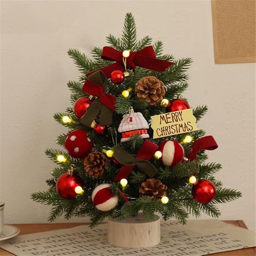 Mini Weihnachtsbaum mit LED Lichterketten für Weihnachtsdeko Kleiner Weihnachtsbaum mit Beleuchtung Tisch Künstlicher Weihnachtsbaum Tannenbaum Künstlich Klein Geschmückt (60cm/Rot, *) von Youning