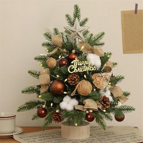 Mini Weihnachtsbaum mit LED Lichterketten für Weihnachtsdeko Kleiner Weihnachtsbaum mit Beleuchtung Tisch Künstlicher Weihnachtsbaum Tannenbaum Künstlich Klein Geschmückt (Kaffee, 45cm) von Youning
