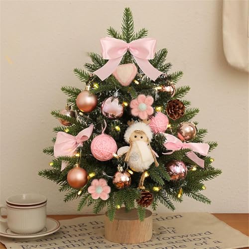 Mini Weihnachtsbaum mit LED Lichterketten für Weihnachtsdeko Kleiner Weihnachtsbaum mit Beleuchtung Tisch Künstlicher Weihnachtsbaum Tannenbaum Künstlich Klein Geschmückt (Rosa, 45cm) von Youning