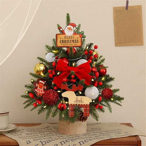 Mini Weihnachtsbaum mit LED Lichterketten für Weihnachtsdeko Kleiner Weihnachtsbaum mit Beleuchtung Tisch Künstlicher Weihnachtsbaum Tannenbaum Künstlich Klein Geschmückt (Rot#, 45cm) von Youning