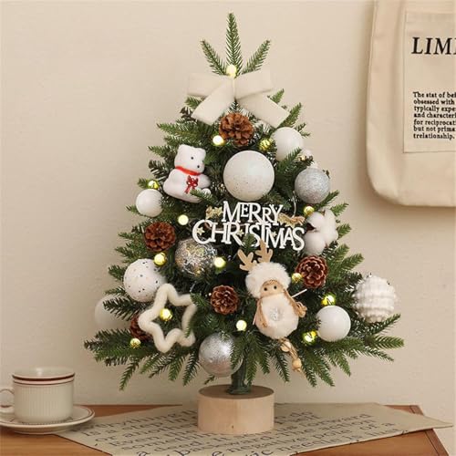 Mini Weihnachtsbaum mit LED Lichterketten für Weihnachtsdeko Kleiner Weihnachtsbaum mit Beleuchtung Tisch Künstlicher Weihnachtsbaum Tannenbaum Künstlich Klein Geschmückt (Weiß, 45cm) von Youning