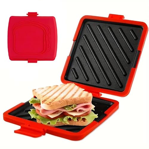 Sandwichmaker Silikon Sandwichtoaster für Mikrowelle Antihaftbeschichtete Sandwich Maker Kabelloser Sandwich Toaster Panini Sandwichplatten Toastie Maker für Sandwiches Heimbüro Schlafsaal (Rot) von Youning