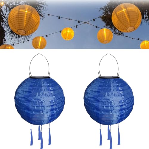 Solar Lampions Außen Wetterfest mit Fransen Nylon Solarlampions für Außen Hängend Warmweiß Solar Laterne Gartenlaterne LED Solar Lampion Outdoor Rund Lampingions Solarlampen (20cm/2PCS/Dunkblau) von Youning