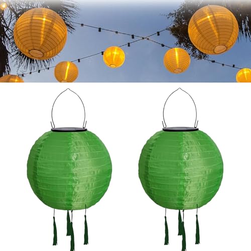 Solar Lampions Außen Wetterfest mit Fransen Nylon Solarlampions für Außen Hängend Warmweiß Solar Laterne Gartenlaterne LED Solar Lampion Outdoor Rund Lampingions Solarlampen (20cm/2PCS/Grün) von Youning
