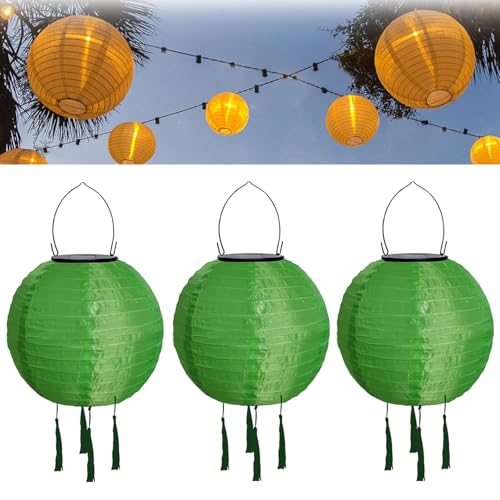 Solar Lampions Außen Wetterfest mit Fransen Nylon Solarlampions für Außen Hängend Warmweiß Solar Laterne Gartenlaterne LED Solar Lampion Outdoor Rund Lampingions Solarlampen (20cm/3PCS/Grün) von Youning