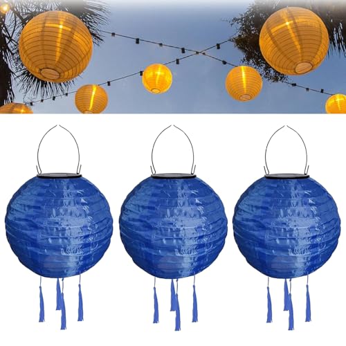 Solar Lampions Außen Wetterfest mit Fransen Nylon Solarlampions für Außen Hängend Warmweiß Solar Laterne Gartenlaterne LED Solar Lampion Outdoor Rund Lampingions Solarlampen (30cm/3PCS/Dunkblau) von Youning